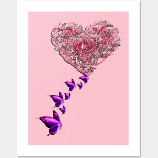 Inspirational Rose Heart & Support Butterflies Posters and Art